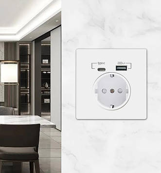 Розетка настінна з роз'ємом Type-C/USB-портом зарядки WallPad WP-1 біла, Gp