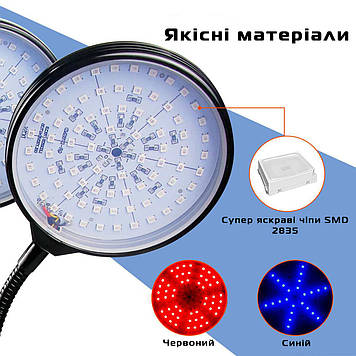 Світлодіодна фітолампа для кімнатних рослин із таймером GreenLand 1 головка кругла 15W, Gp