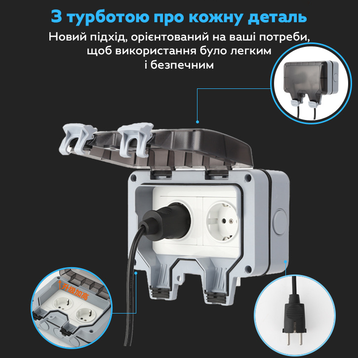 Зовнішня вологозахищена розетка з подвійним гніздом та кришкою RHCP-66, Gp, фото 1