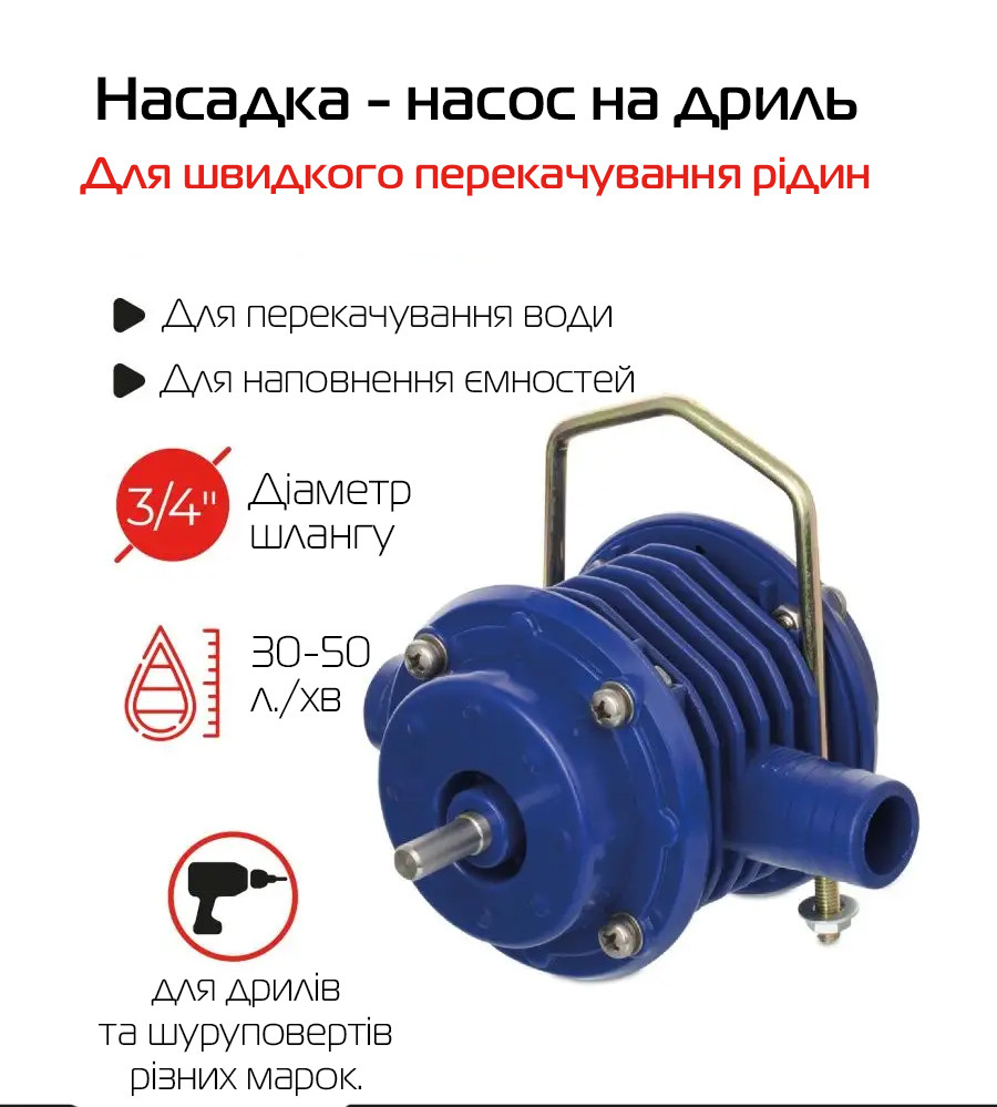 Насадка - насос Re2ls ED-20 на дриль (шуруповерт) для перекачування води 40-50 л/хв, Gp, фото 1