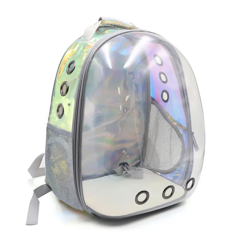 Прозорий рюкзак для перенесення тварин CosmoPet CP-24 для котів та собак Holographic White, Gp, фото 1