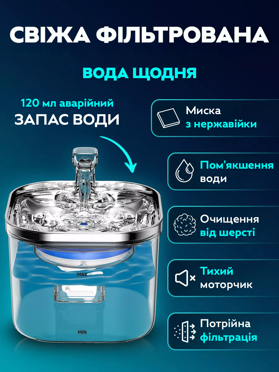 Автоматична поїлка з інфрачервоним датчиком руху для котів та собак WF-040, Gp, фото 1