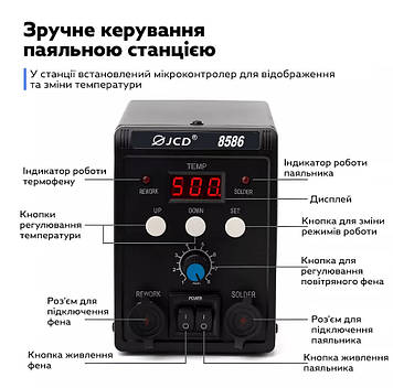Паяльна станція 2 в 1 8586 JCD (паяльник + фен) 3 сопла, Gp