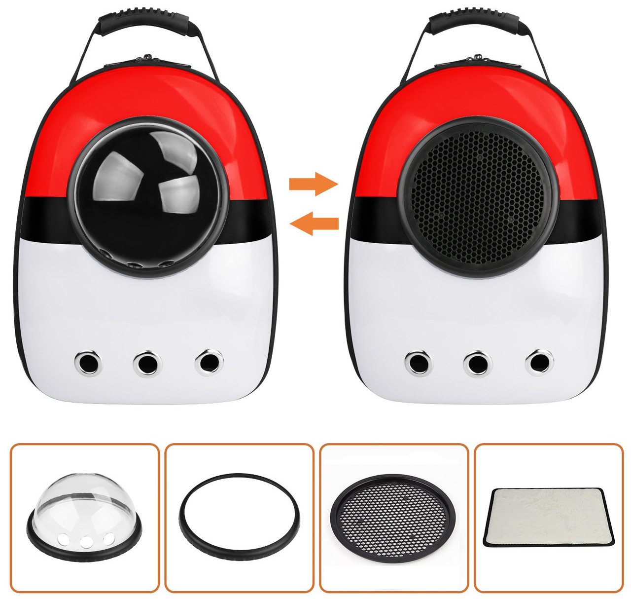 Рюкзак для перенесення тварин з ілюмінатором CosmoPet для котів і собак Червоно-білий (Pokemon), Gp, фото 1