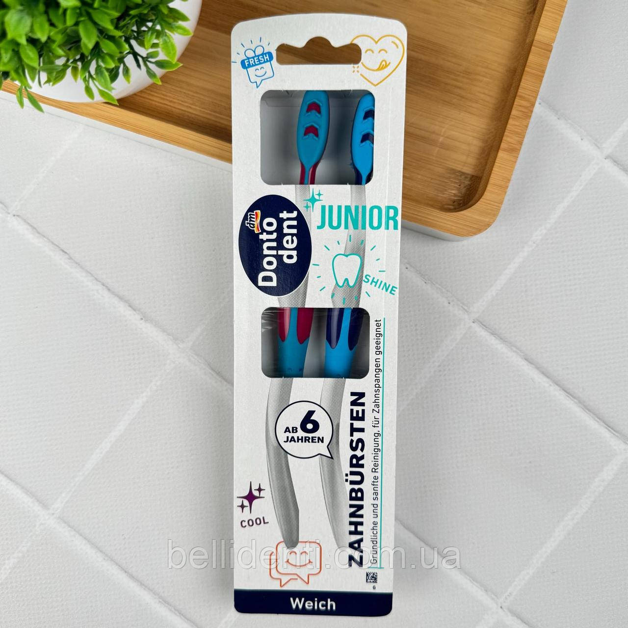 Зубна щітка Dontodent Junior від 6 років (рожева/синя), 2 шт
