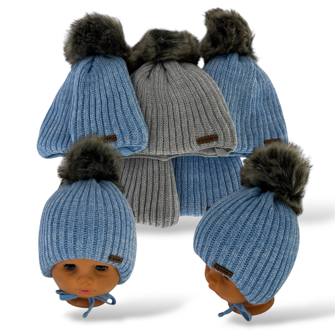 ОПТ Дитяча шапочка на зав'язка, р. 38-40 (5 шт./набір), фото 1