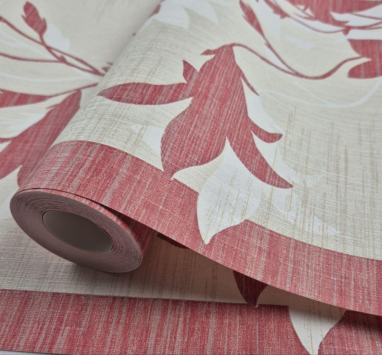 Шпалери вінілові на флізеліні 0.53 × 10.05 м Marburg 54249, бежеві з червоним — для спальні, вітальні, коридору, фото 1