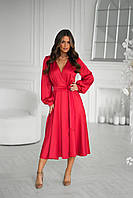 Жіноча вечірня атласна сукня міді на запах