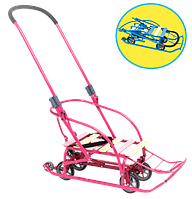 Санки на колесах (висувний механізм) трансформер "Санта" дитячі з батьківською складаною ручкою Україна Мрія