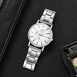 Чоловічий кварцовий годинник Modiya з білим циферблатом і сріблястим металевим ремінцем, фото 3