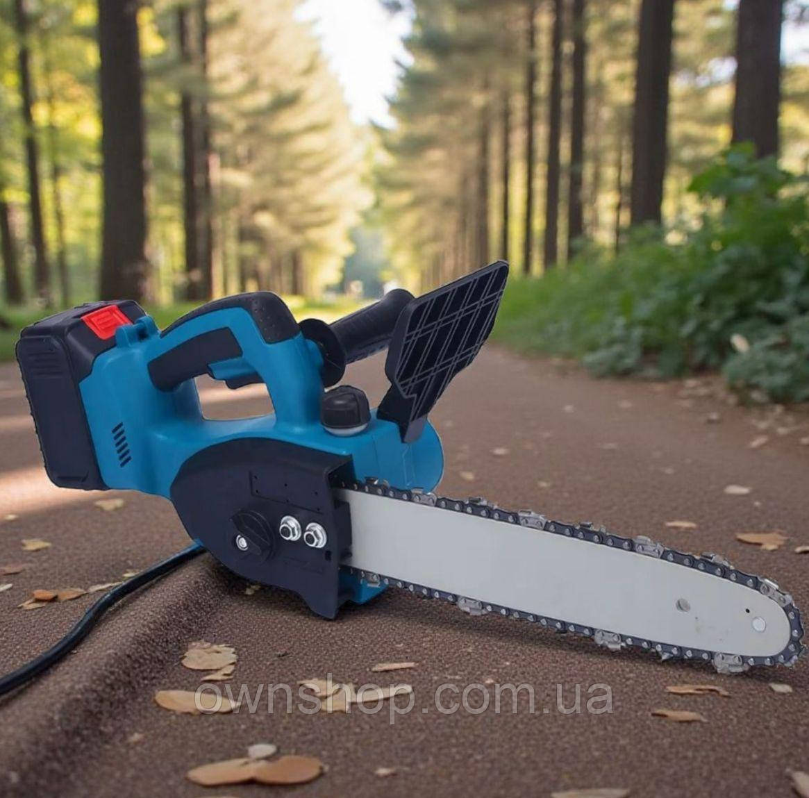 Акумуляторна ланцюгова міні електропила 12" з масляним баком та 2 акумуляторами. Гілкоріз для догляду за садом, фото 1