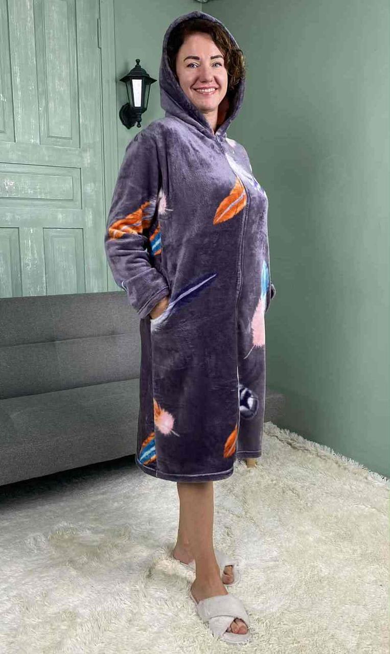 Халат махровий жіночий на блискавці з капішоном фіолетовий р.46-60