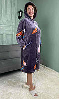 Халат махровий жіночий на блискавці з капішоном фіолетовий р.46-60