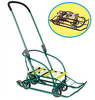 Санки на колесах (висувний механізм) трансформер "Санта" дитячі з батьківською складаною ручкою Україна Мрія