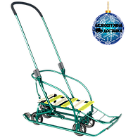 Санки на колесах (висувний механізм) трансформер "Санта" дитячі з батьківською складаною ручкою Україна Мрія