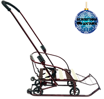 Санки на колесах (висувний механізм) трансформер "Санта" дитячі з батьківською складаною ручкою Україна Мрія