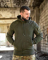 Тактична флісова кофта олива з капюшоном, тепла військова кофта на флісі олива стільники, армійська фліска олива зсу