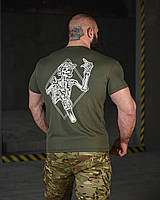 Футболка тактична з Черепом (coolmax) олива зсу, чоловіча військова футболка оливи поліестер ЛГ7238 Warmest