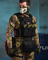 Плитоноска с напашником чёрная 4 точки сброса, тактический разгрузочный бронежилет черный с подсумками Warmest