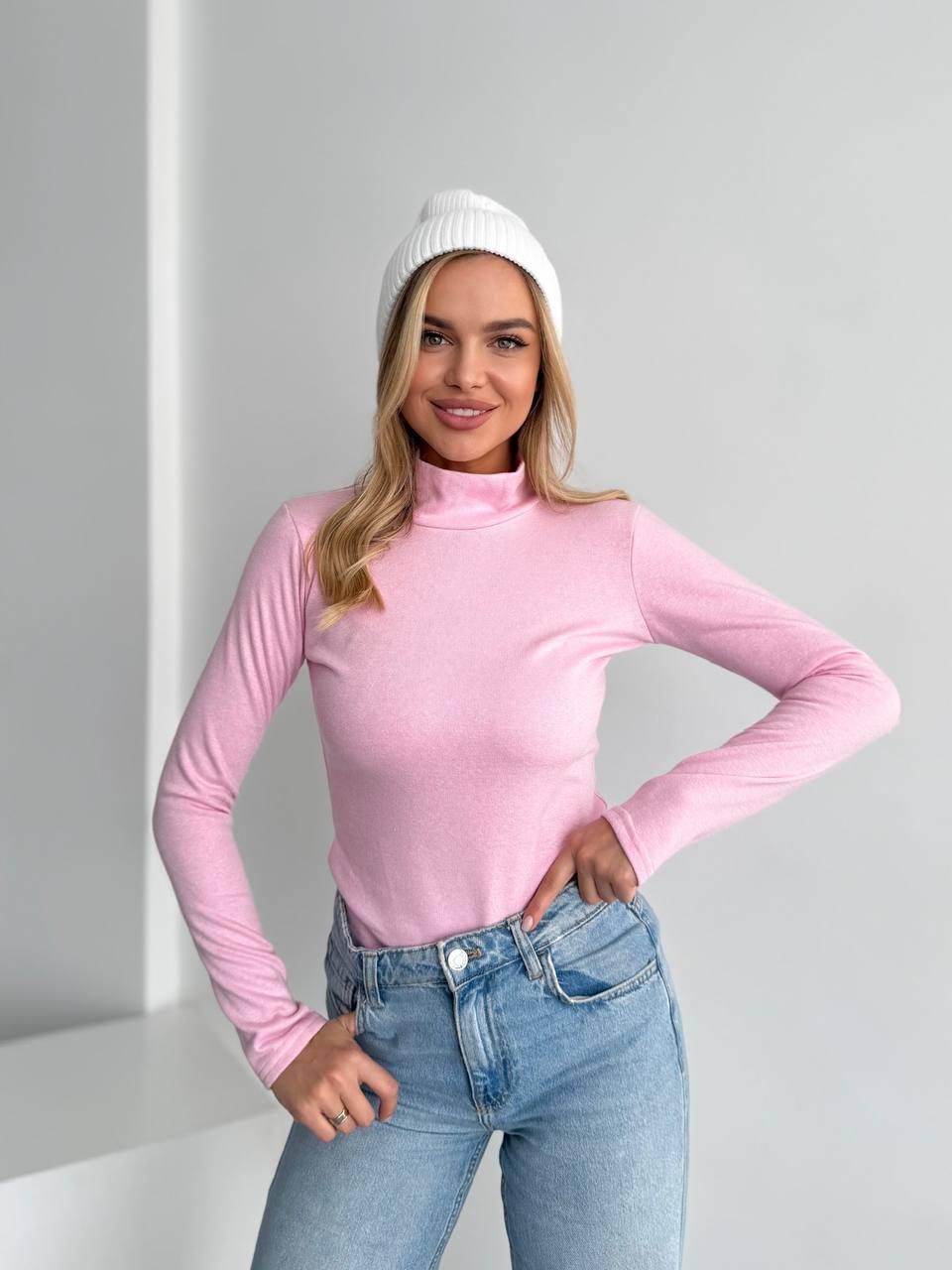 Рожевий теплий жіночий гольф із трикотажу джерсі з начосом, фото 1