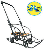 Санки на колесах (висувний механізм) трансформер "Санта" дитячі з батьківською складаною ручкою Україна Мрія