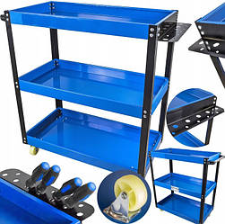 Інструментальний візок для майстерні з 3 полицями Vorfal V08341 до 136 кг Синій