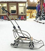 Санки на колесах (висувний механізм) трансформер "Санта" дитячі з батьківською складаною ручкою Україна сірі