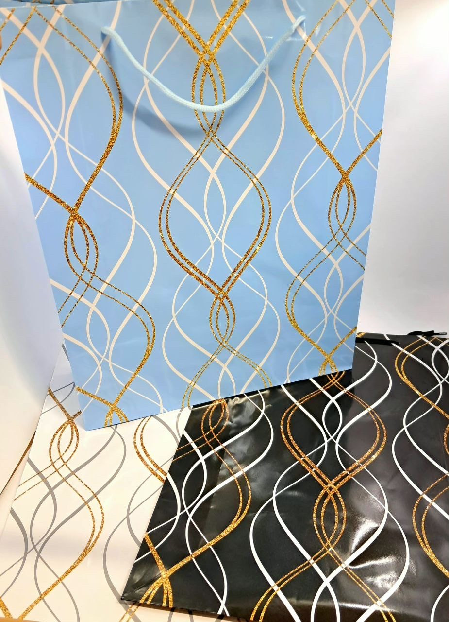 Новорічний пакет ГІГАНТ ВЕРТИКАЛЬНИЙ 32*40*10 см Орнамент, фото 1