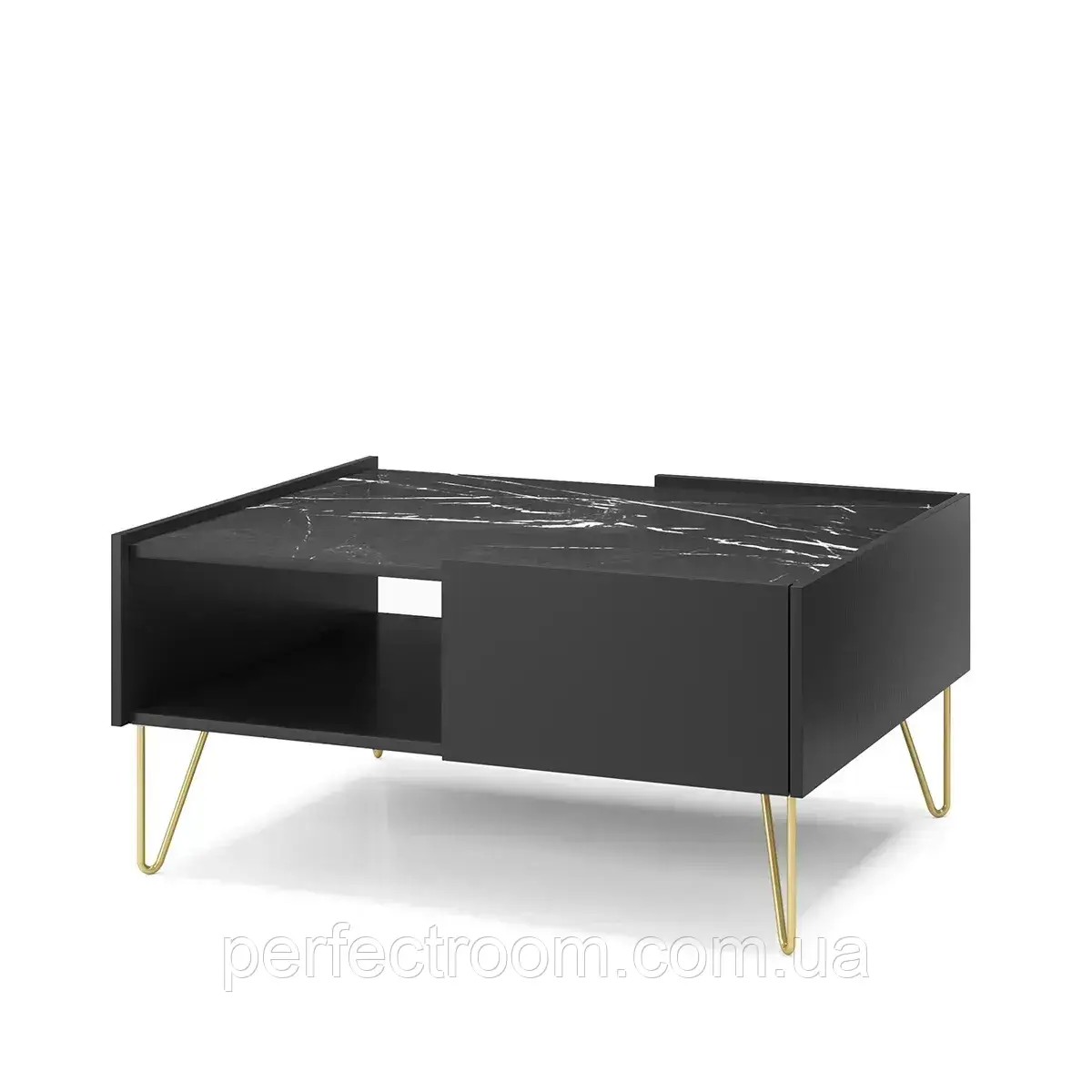 Журнальний столик на ніжках з ящиком Harmony L97 Чорний Графіт/ Мрамур чорний