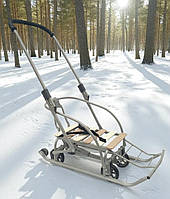 Санки на колесах (висувний механізм) трансформер "Санта" дитячі з батьківською складаною ручкою Україна сірі