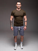 Чоловічий літній комплект футболки + шорти сірий 100% бавовна новий стильний костюм для відпочинку
