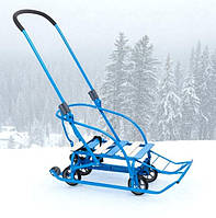 Санки-трансформер (складаний механізм) на колесах "Санта" з батьківською складаною ручкою і спинкою дитячі Україна блакитні