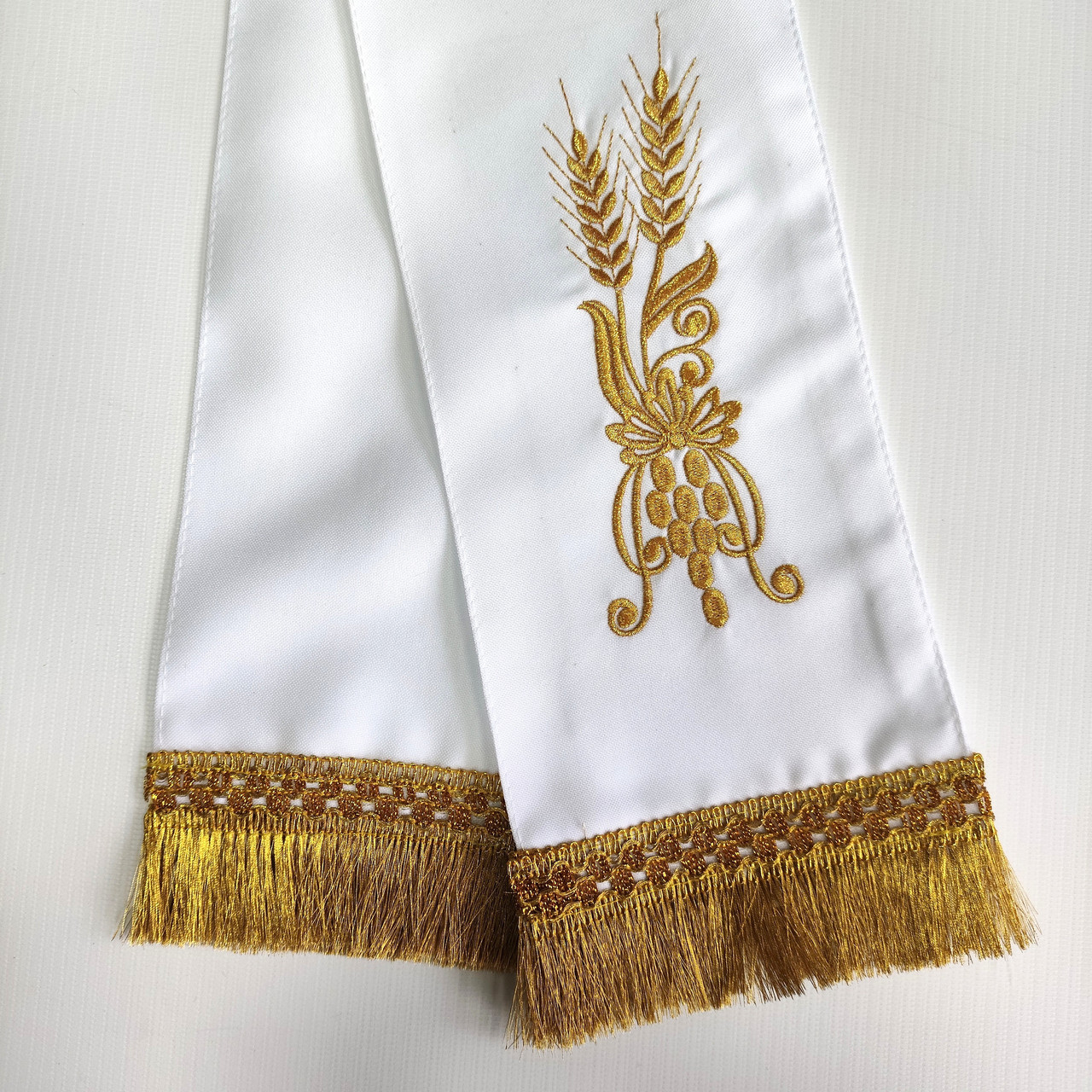 Закладка з габардину біла з золотом 150*12 см, фото 1