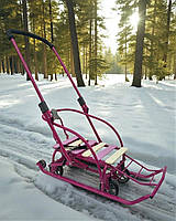 Санки-трансформер (складаний механізм) на колесах "Санта з батьківською складаною ручкою і спинкою дитячі Україна феолетові фуксія