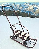 Санки-трансформер (складаний механізм) на колесах "Санта" з батьківською складаною ручкою і спинкою дитячі Україна бордові червоні