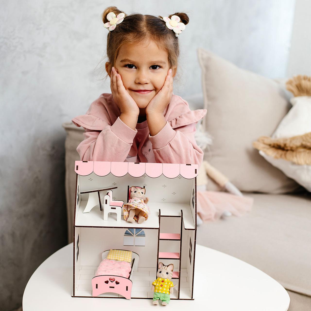 Ляльковий будинок "РОЖЕВА ХМАРИНКА" NestWood для LOL, рожевий + меблі, фото 1
