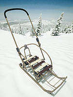 Санки-трансформер (складаний механізм) на колесах "Санта" з батьківською складаною ручкою і спинкою дитячі Україна бежеві