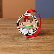 Новорічні іграшки з логотипом 3-х шарові. Корпоративні новорічні іграшки та прикраси. Іграшки з лого. Бізнес подарунки