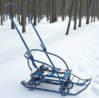 Санки-трансформер (складаний механізм) на колесах "Санта" з батьківською складаною ручкою і спинкою дитячі Україна синій