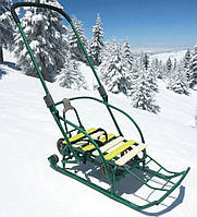 Санки-трансформер (складаний механізм) на колесах "Санта" з батьківською складаною ручкою і спинкою дитячі Україна зелений