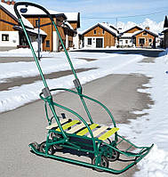 Санки-трансформер (складаний механізм) на колесах "Санта" з батьківською складаною ручкою і спинкою дитячі Україна зелений