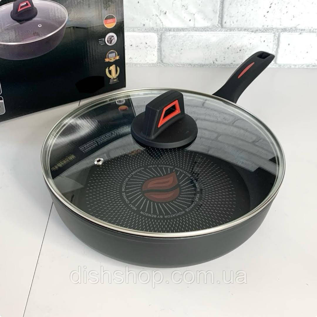 Сковорода глибока Benson 28см з кришкою антипригарне покриття, фото 1