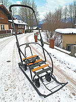 Санки-трансформер (складаний механізм) на колесах "Санта" з батьківською складаною ручкою і спинкою дитячі Україна чорні графіт