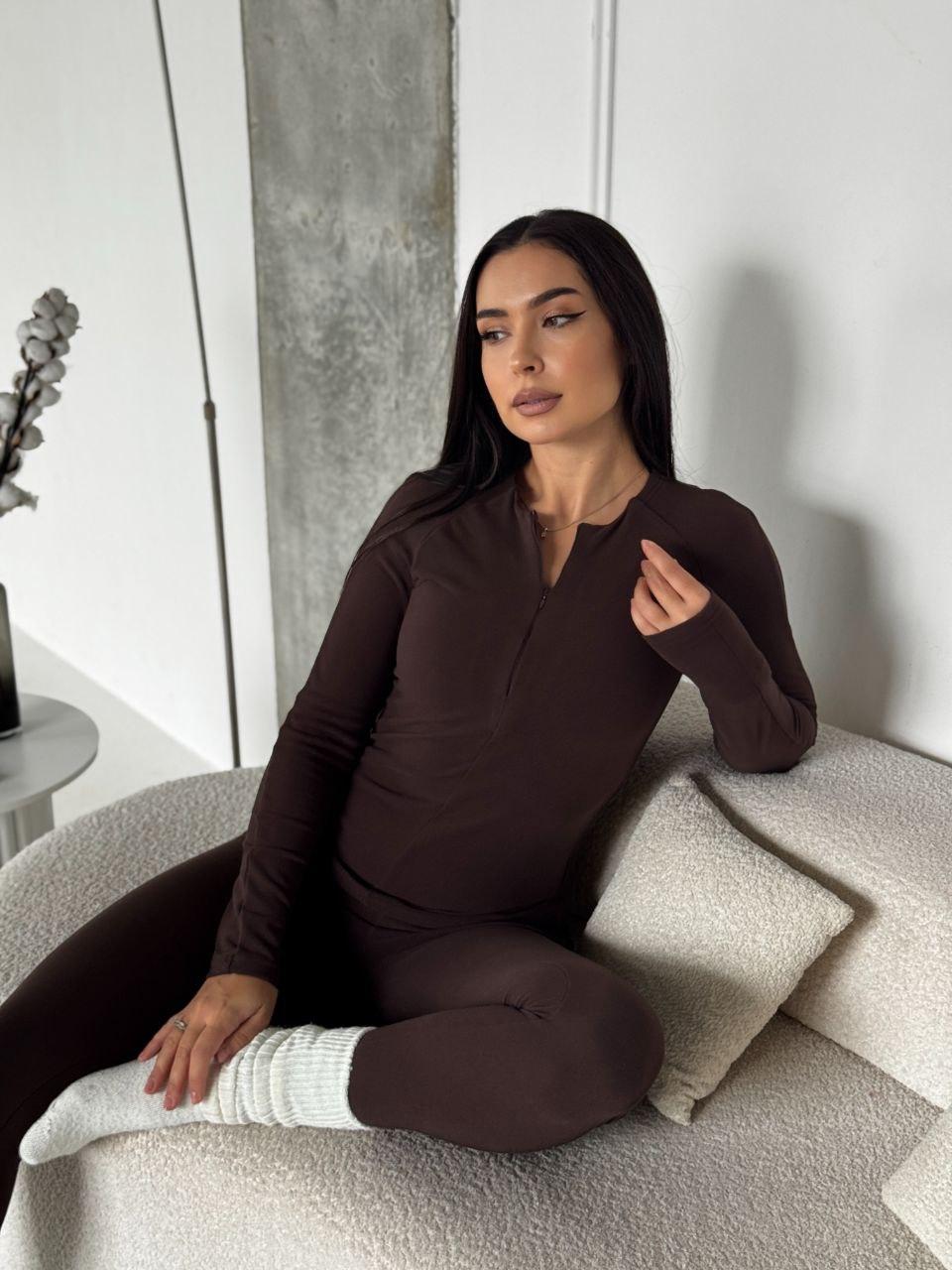 Коричневий теплий жіночий термокостюм із трикотажу пуму, фото 1