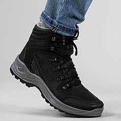 Шкіряні чоловічі черевики високі з хутром (361 чорні)