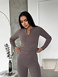 Сіро-кавовий теплий жіночий термо-костюм із трикотажу пума, фото 3