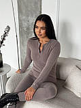 Сіро-кавовий теплий жіночий термо-костюм із трикотажу пума, фото 5