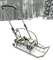 Санки на колесах (висувний механізм) трансформер "Санта" дитячі з батьківською складаною ручкою Україна сірі