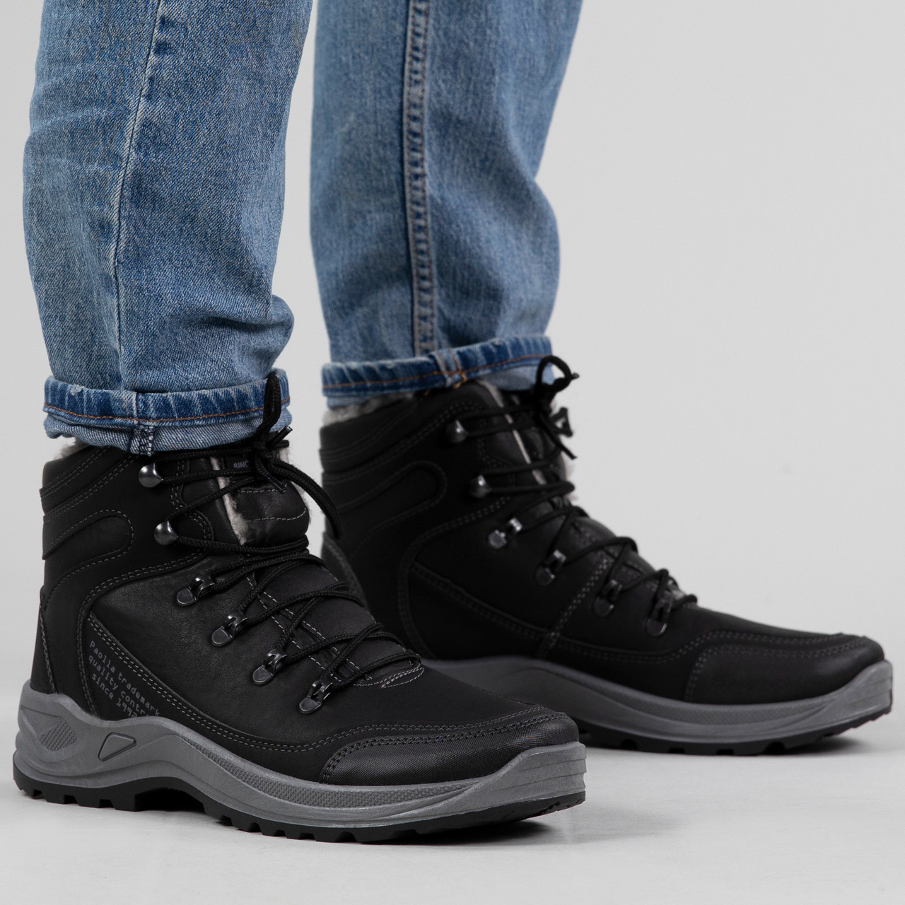 Шкіряні зимові черевики з хутром (361 чорні)