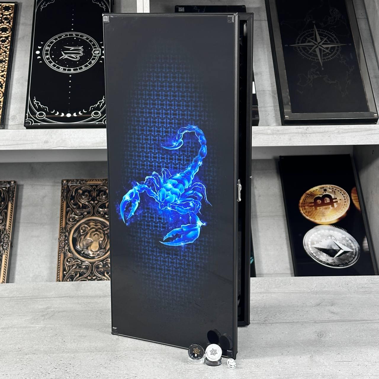 Нарди скляні в алюмінієвому корпусі Скорпіон 61×27×5см подарункові, фото 1